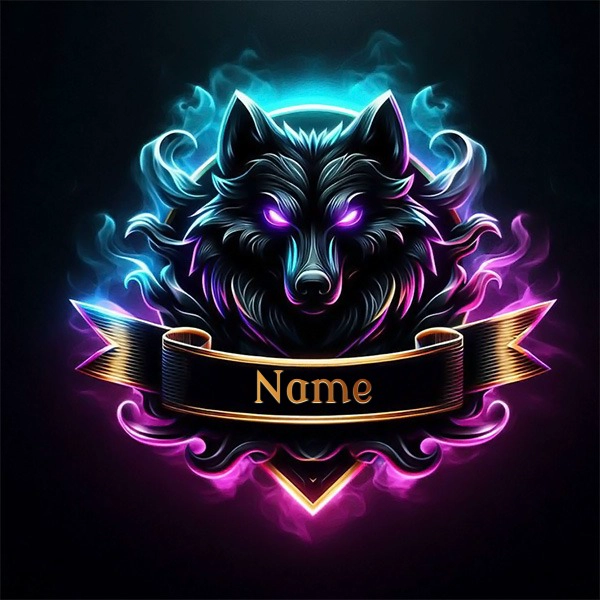 Personalize a Wolf Emblem in Neon Hues with Your Name