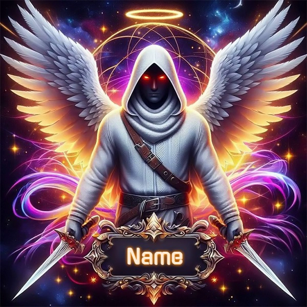 Personalize a Majestic Hooded Figure with Glowing Red Eyes