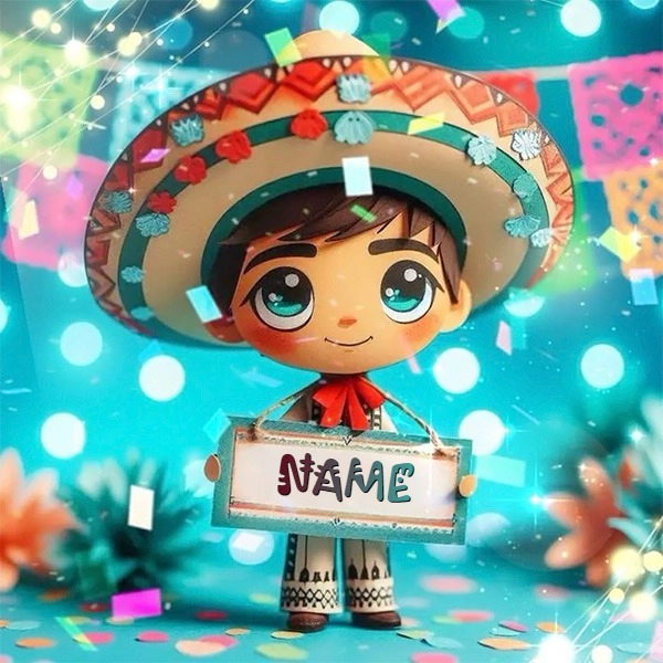 Personalize Cartoon Image with Mexican Theme and Your Name