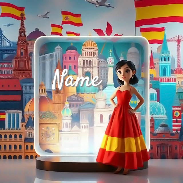 Personalized Cartoon Art: Spanish Cityscape & Character