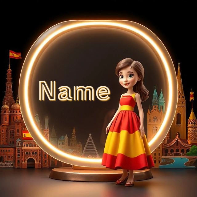 Create Your Own Spain-Themed Cartoon Name Frame | Custom Text