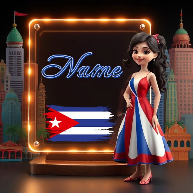 Personalized Cuba Flag Name Frame Custom Text Avatar Design