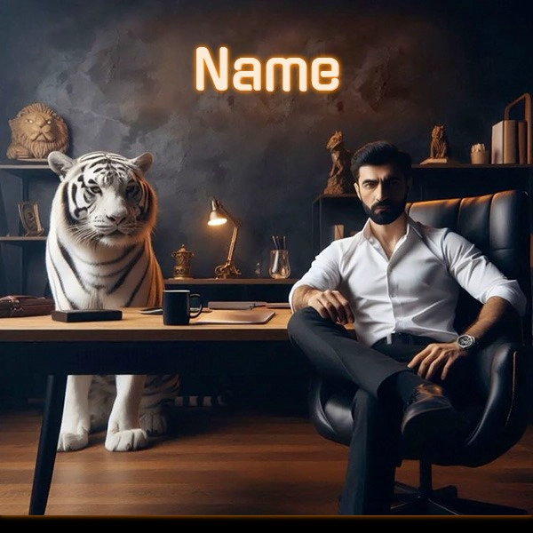 Add Your Name to Image with Elegant Man and White Tiger