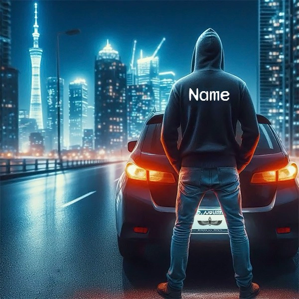 Personalize Your Image with a Hoodie Man and Cityscape