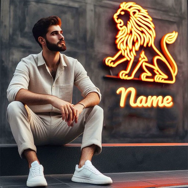 Personalize Your Image with a Stylish Man and Neon Lion