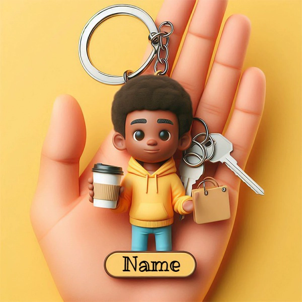 Personalize a Whimsical 3D Cartoon Keychain Image with Your Name