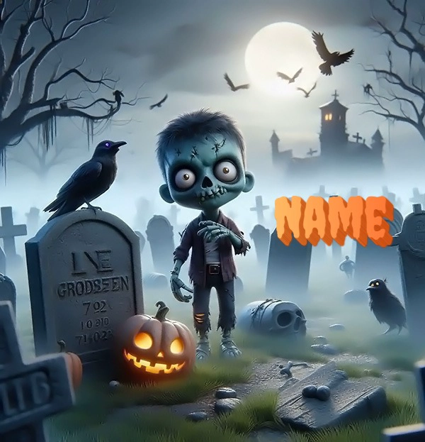 Personalize a Cute Zombie Graveyard Image with Your Name