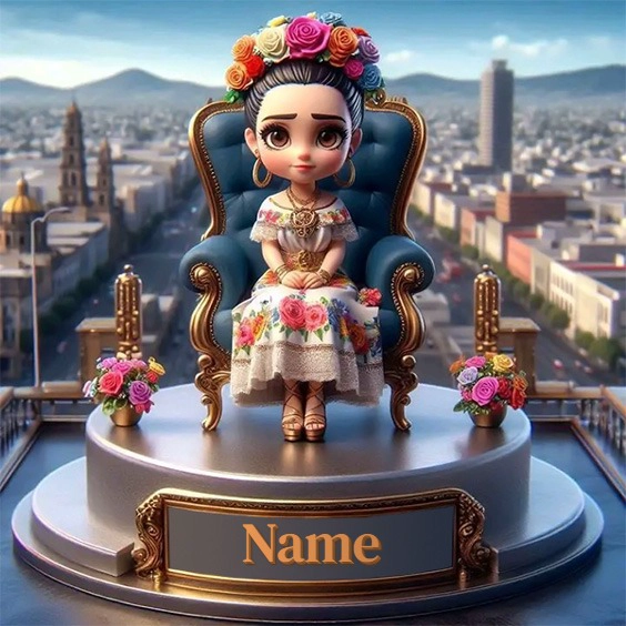 Personalize a Vibrant 3D Cartoon Woman on Throne Scene