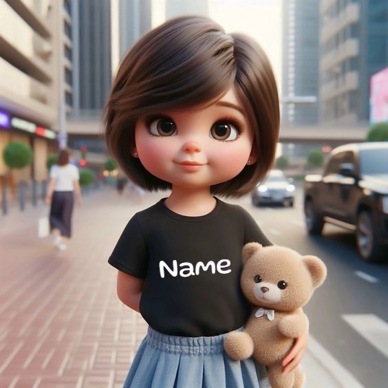 Personalize Designs with Cartoon Girl and Teddy Bear Template