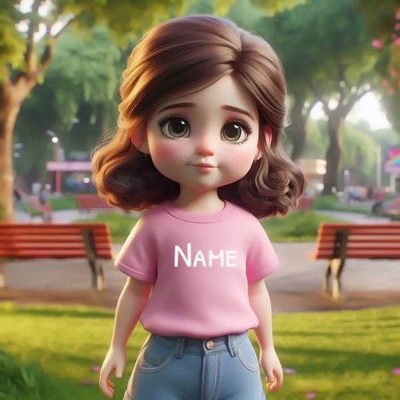 Customizable T-Shirt with Cartoon Girl and Name Personalization