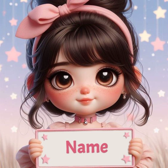 Pink & Pastel Name Template Adorable Cartoon Girl Design
