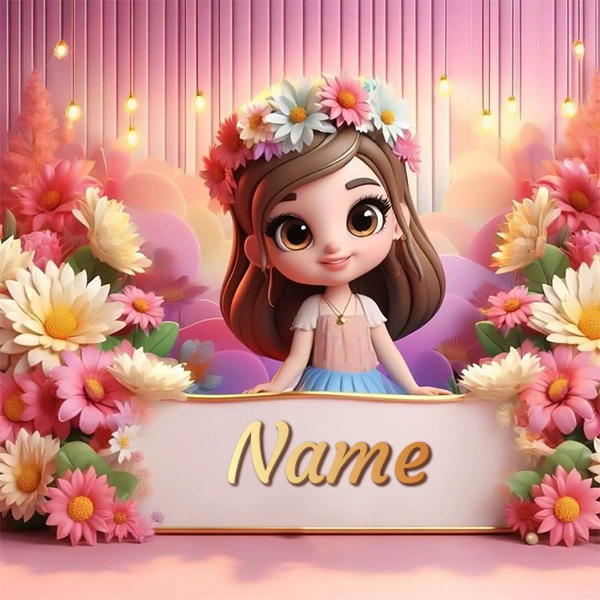 Customizable Floral Name Template with Adorable Character