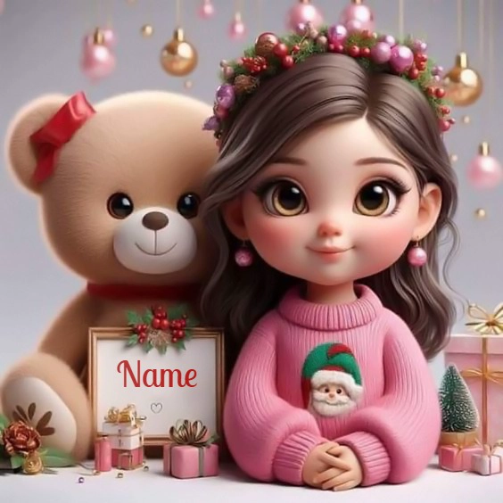 Sweet Holiday Image Template with Doll and Teddy Bear
