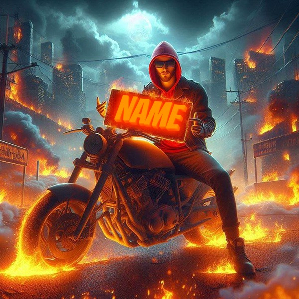 Add Your Name to a Dynamic Motorcycle Fire Scene Image