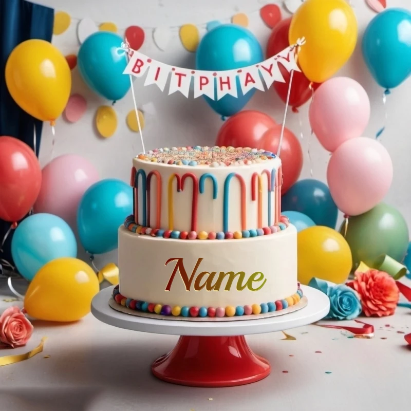 Personalize Your Festive Birthday Cake Image with Name