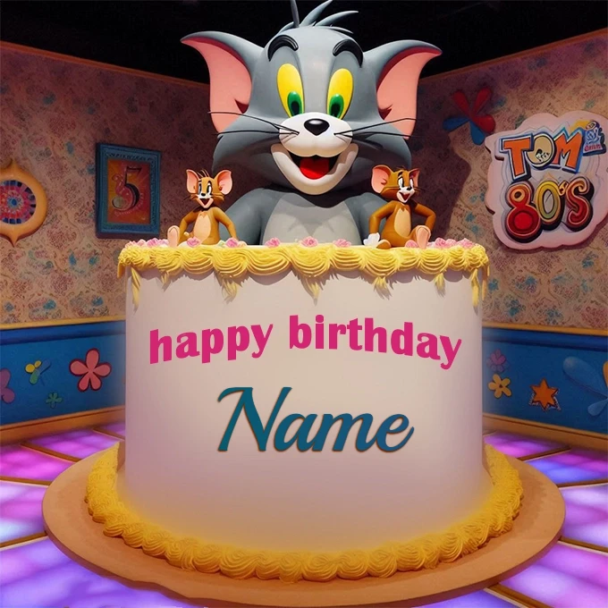 Personalize a Tom and Jerry Birthday Cake Image with a Name