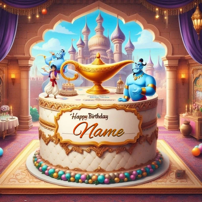 Personalize Your Aladdin-Themed Birthday Cake Image Online