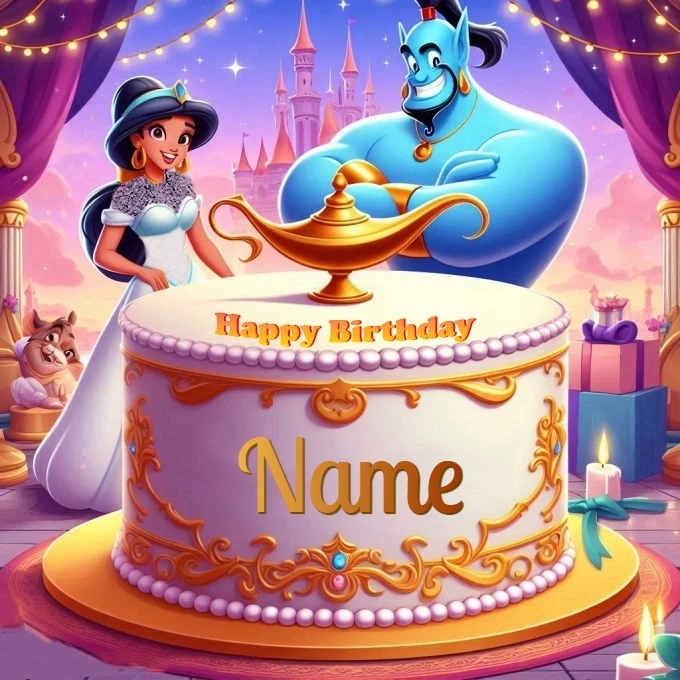 Personalize an Aladdin-Themed Birthday Cake Image Design