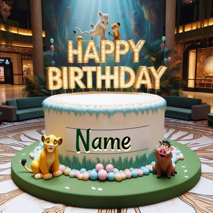 Personalize a Majestic Lion King Birthday Cake Scene Image
