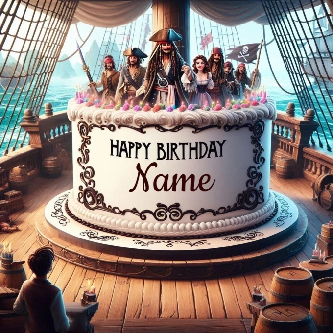 Personalize Your Pirate-Themed Birthday Cake Image with Your Name