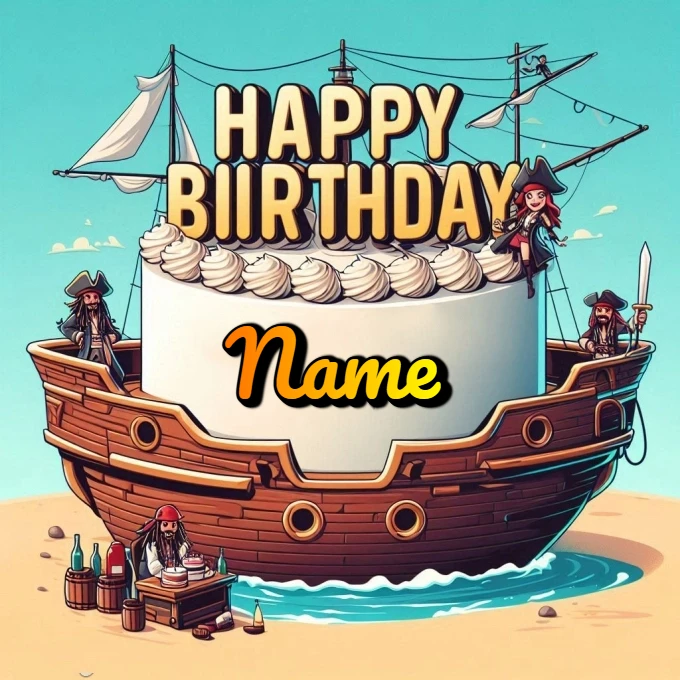 Personalize a Pirate Ship Cake Image for Birthday Fun