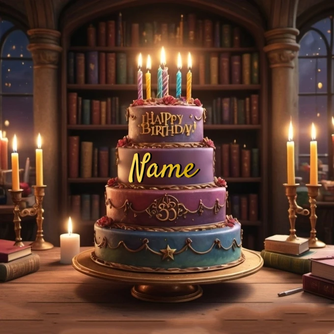 Personalize an Elegant Library Cake Image with Your Name