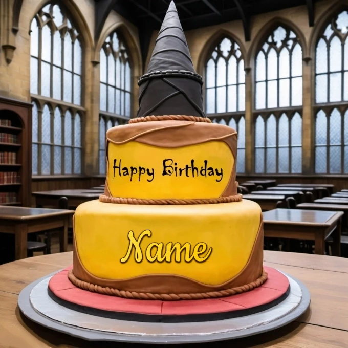 Personalize a Whimsical Wizard Hat Cake Image for Birthdays