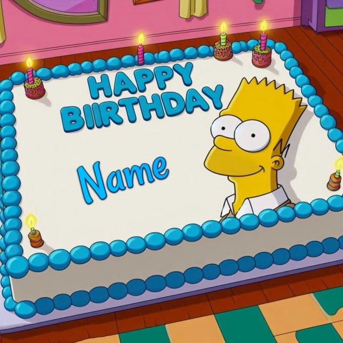 Customize Your Name on Bart-Faced Cake in Simpsons Living Room
