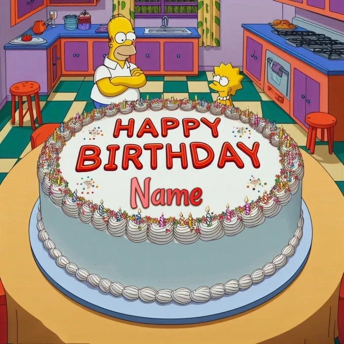 Customize Your Simpson's Birthday Cake Image with Your Name