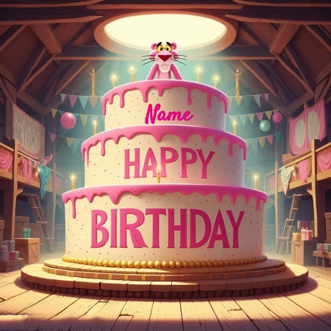 Personalize a Pink Drip Cake with Your Name and Pink Panther