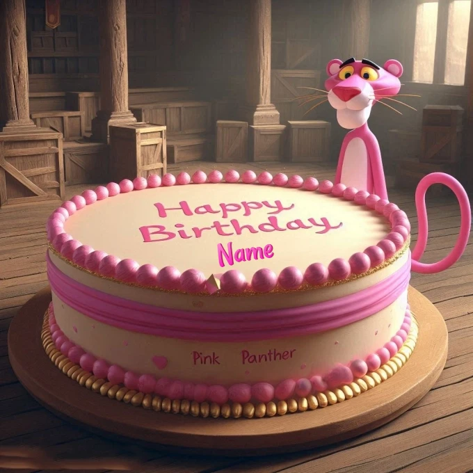 Personalize a Pink Panther Birthday Cake Image with Your Name