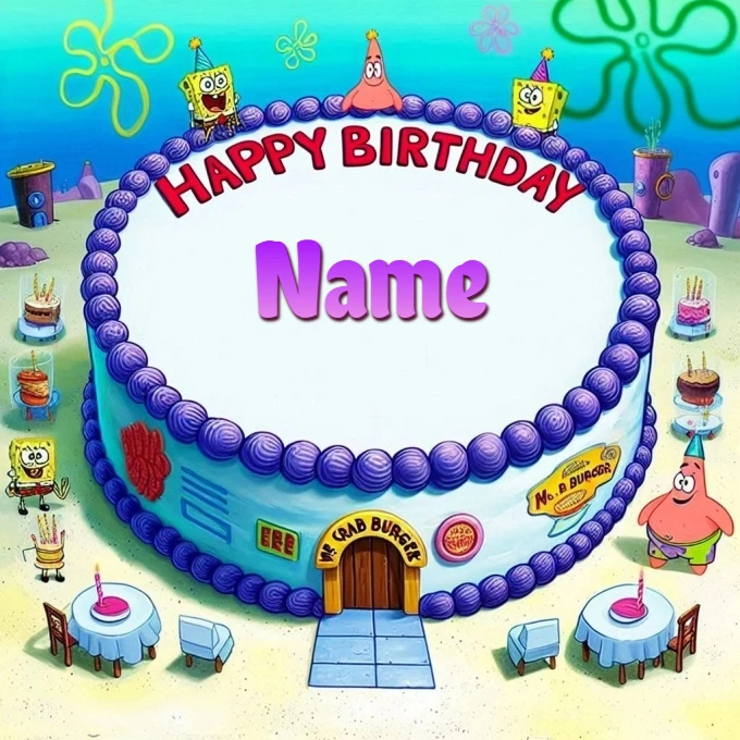 Personalize Your Spongebob Birthday Cake Image with a Name