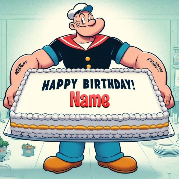 Personalize Popeye Birthday Cake Image with Your Name