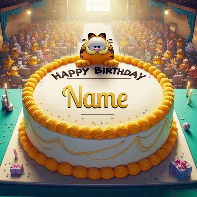 Personalize Garfield Birthday Cake Image with Your Name