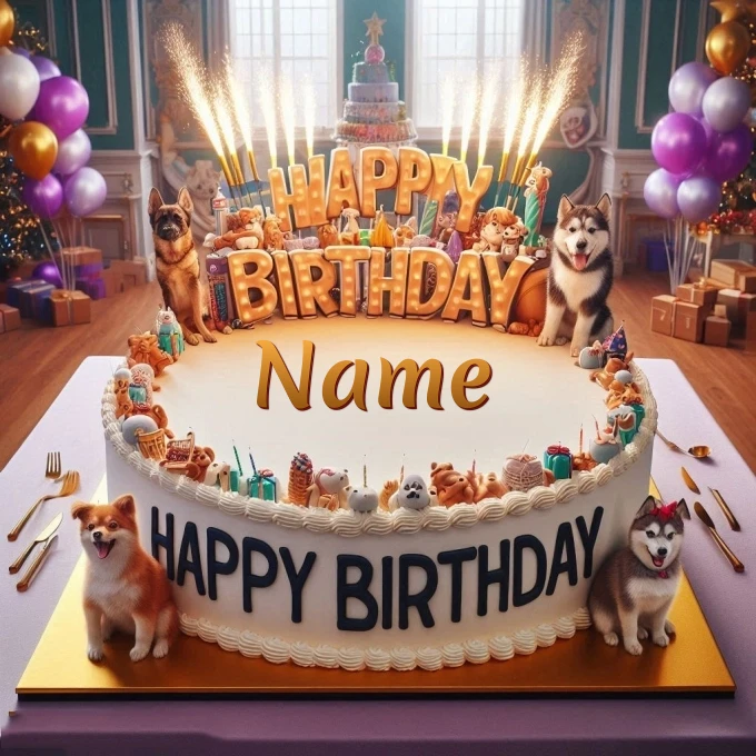 Personalize a Dog-Themed Birthday Scene with Your Name