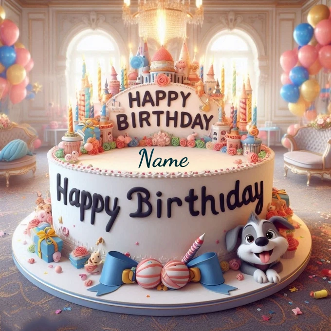 Personalize a Castle-Themed Birthday Cake Image with Your Name