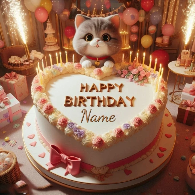 Personalize a Whimsical Heart-Shaped Birthday Cake Image