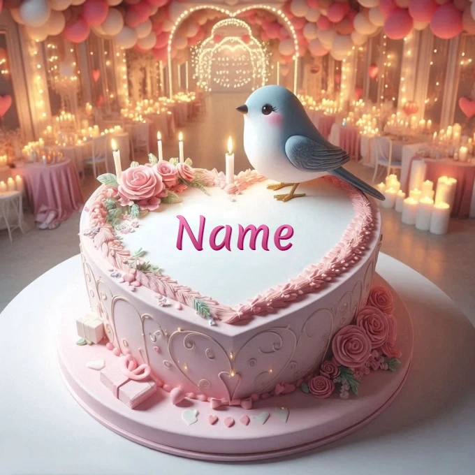 Personalize a Heart-Shaped Cake Image with Your Name for E-Cards