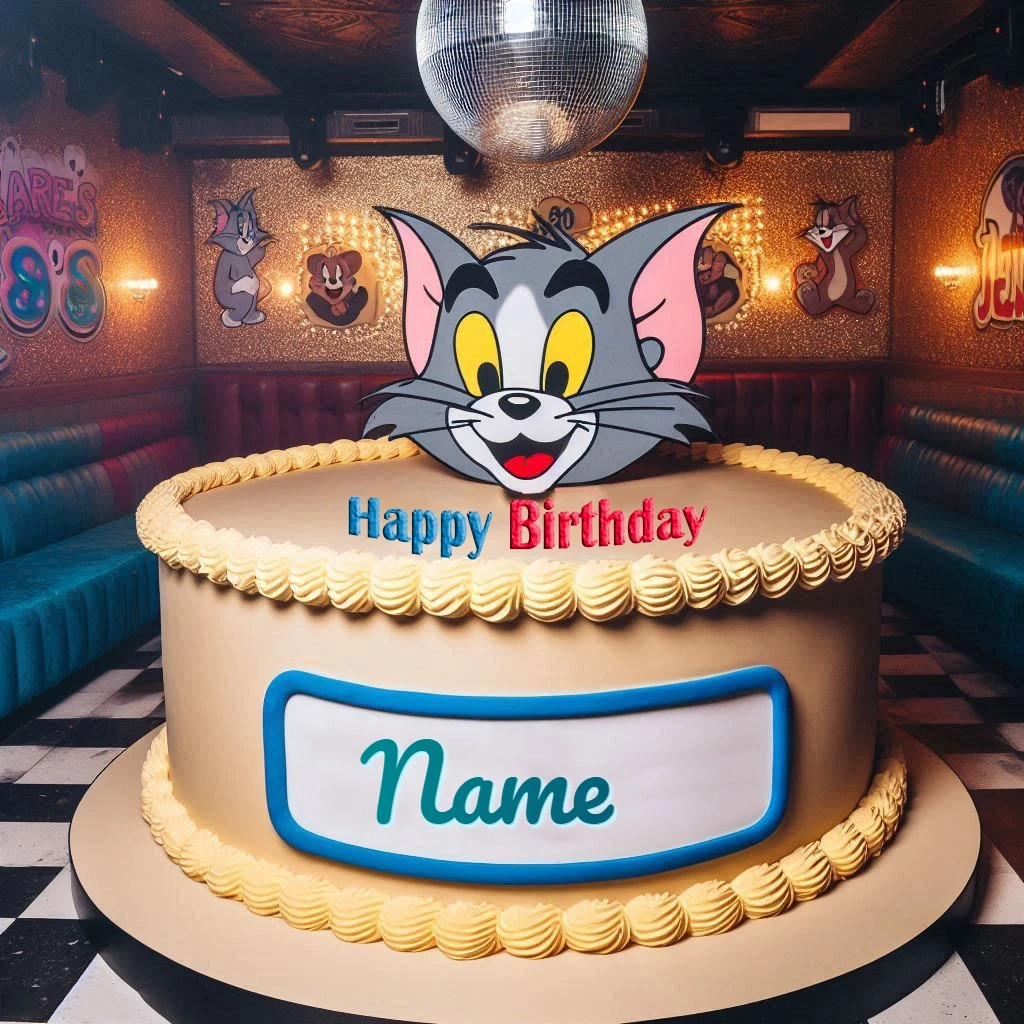 Personalize Retro Birthday Cake Image with Tom Cat