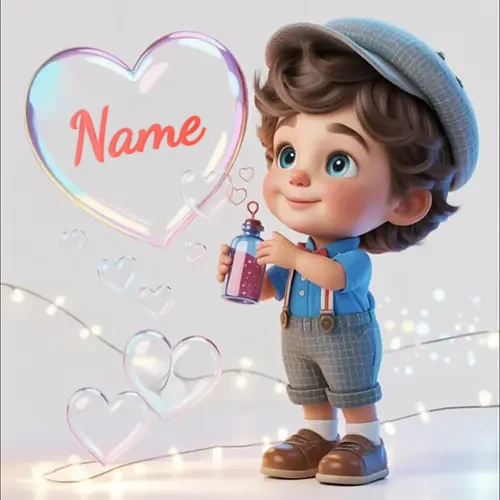 Add Your Name to Romantic Heart Bubble Photos