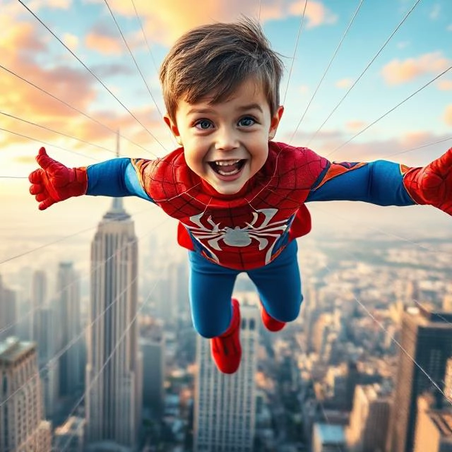 Transform into Spider-Man Flying High Above the City