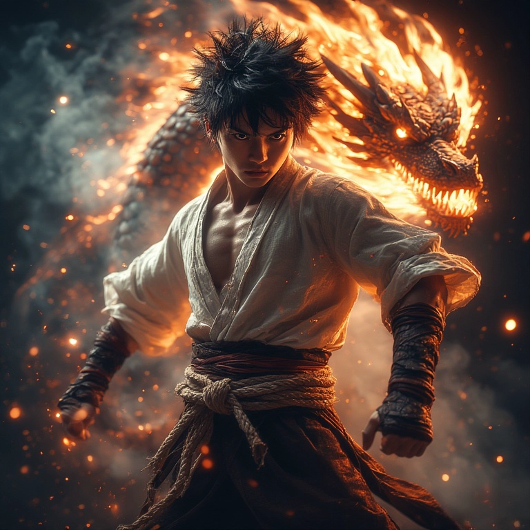 Transform into a Legendary Warrior Battling a Fiery Dragon