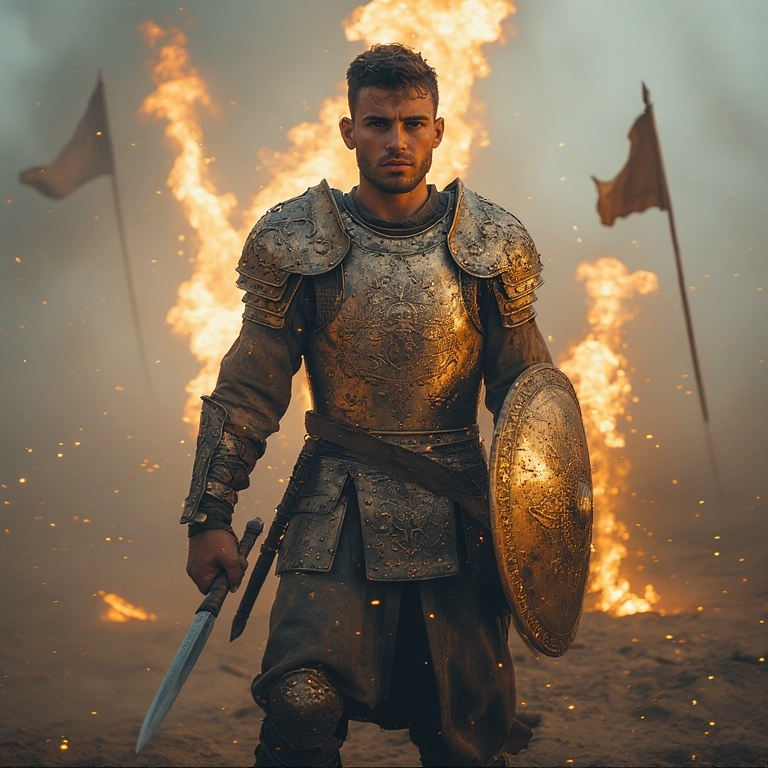 Become a Heroic Knight in a Fiery Epic Scene