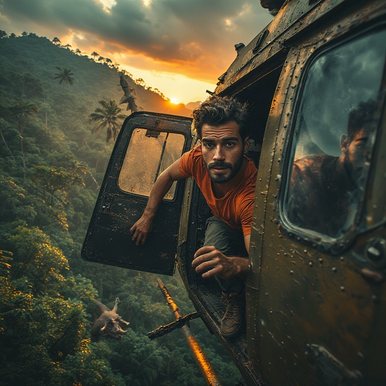 Embrace Adventure by Swapping Faces in a Jungle Sunset Scene