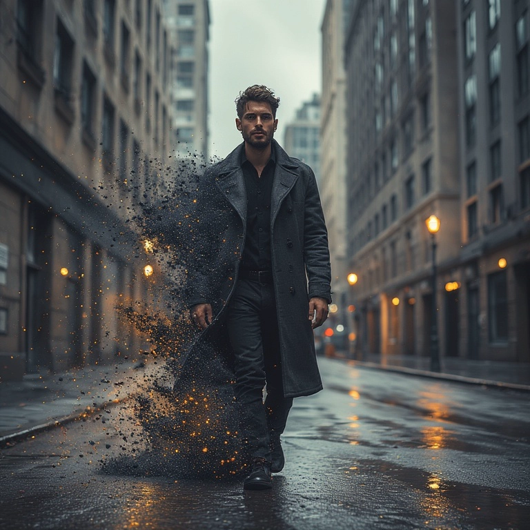 Transform Your Look in a Dramatic Urban Rain Scene