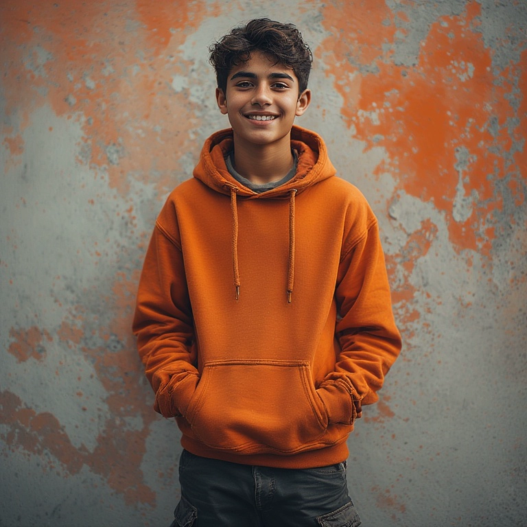 Transform Your Face into a Smiling Teen in Vibrant Orange