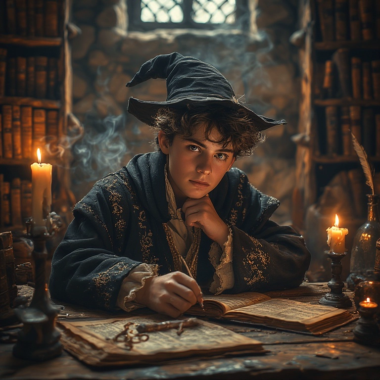 Transform into a Young Wizard in a Magical Candlelit Scene