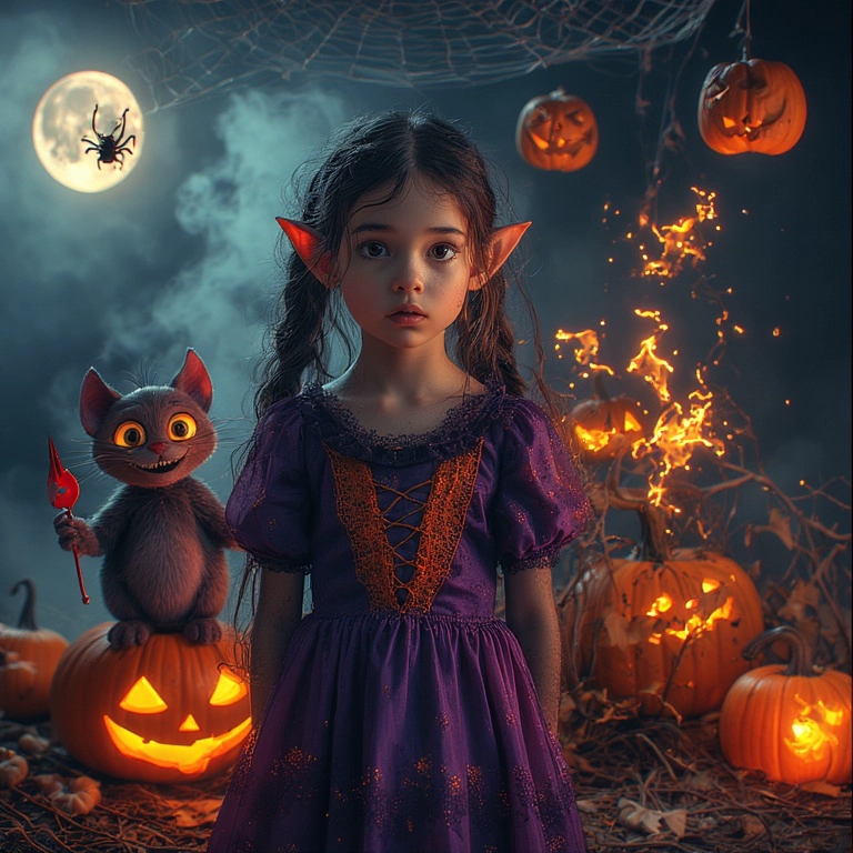Transform into a Halloween Elf in a Magical Moonlit Scene