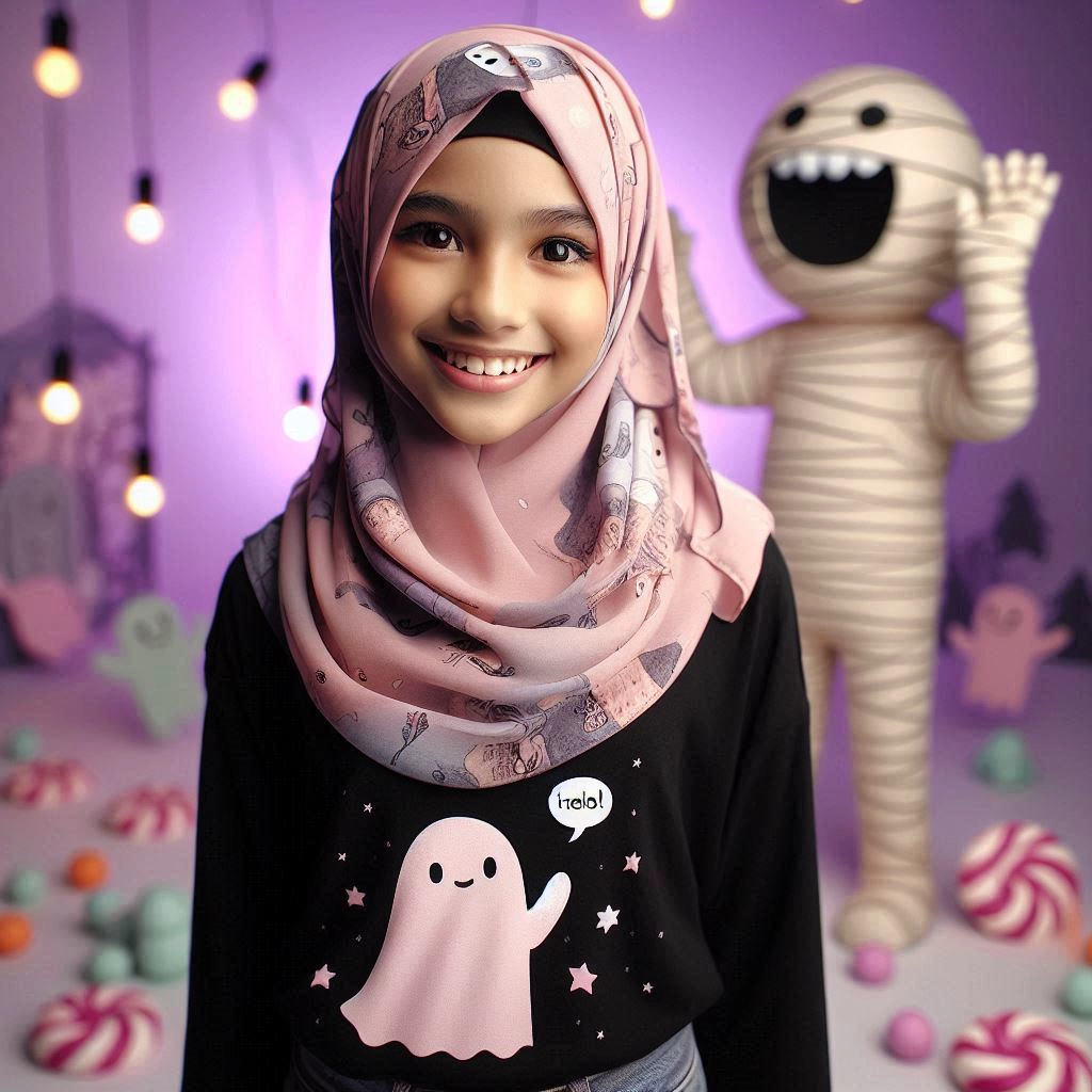 Swap Faces in a Joyful Halloween Hijab Image