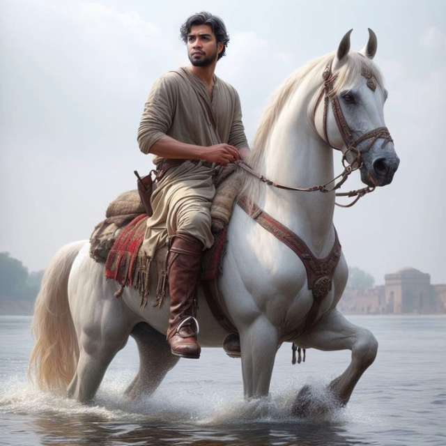 Swap Your Face Onto a Brave Knight Riding a White Horse in a River